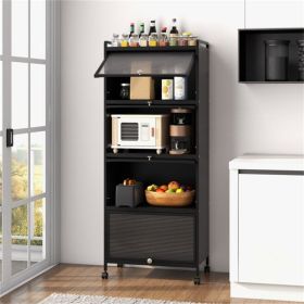 5-Tier Rolling Microwave Stand Flip Dust-Proof Doors 4 Casters with Brakes Kitchen Storage Rack