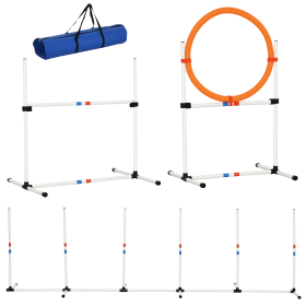 3PC Dog Agility Equipment Set, Obstacle Course Exercise for Dog Include Adjustable Hurdle, Hoop, Weave Poles and Carry Bag (Option: White-995x205x195 mm)